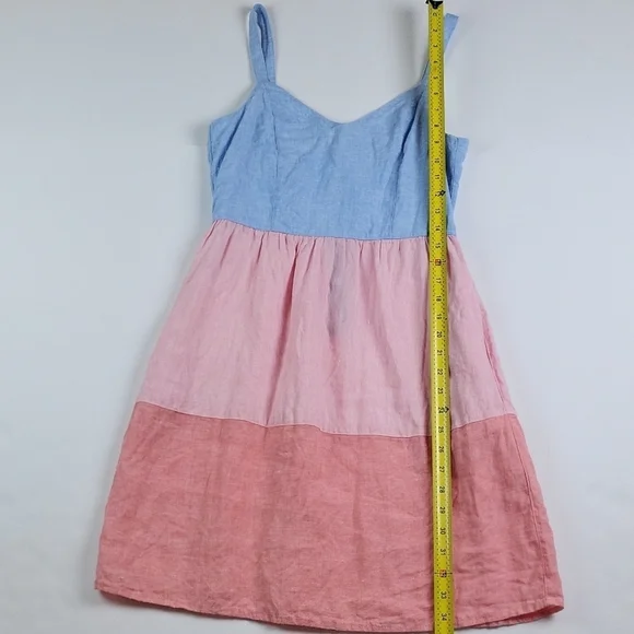Cynthia Rowley 100% Linen Pink & Blue Chambray Color Block Tiered Sundress - Picture 15 of 16